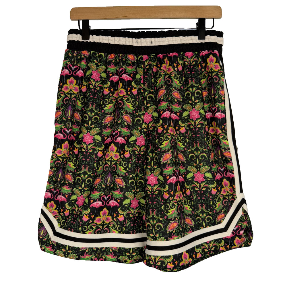 WeSC Flamingo Go Wild Basketball Shorts Unisex Size M/L Black Pink Skater Surfer